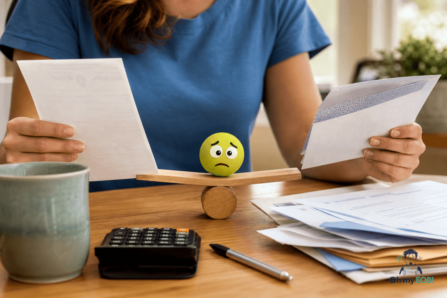 A calm illustrated checklist for comparing a medical bill with an insurance EOB